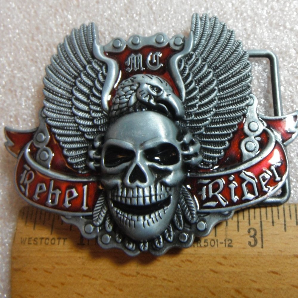 American Eagle Perched on SKULL Motorcycle Club Belt Buckle
